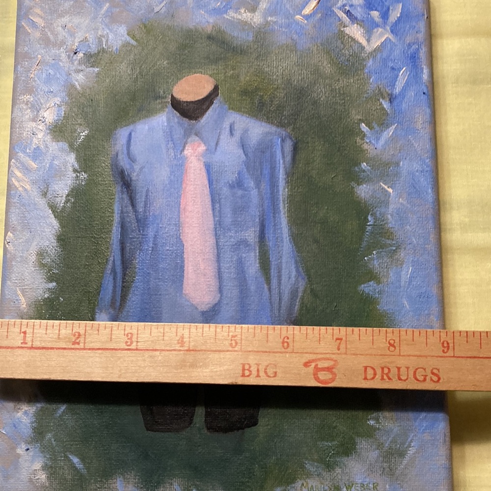 HAND CRAFTED 9 x 12” oil painting, blue, green, black & pink.  Classic! $75 - Picture 2 of 3
